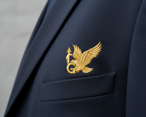 Custom embroidery logo on business uniforms showcasing professional branding.