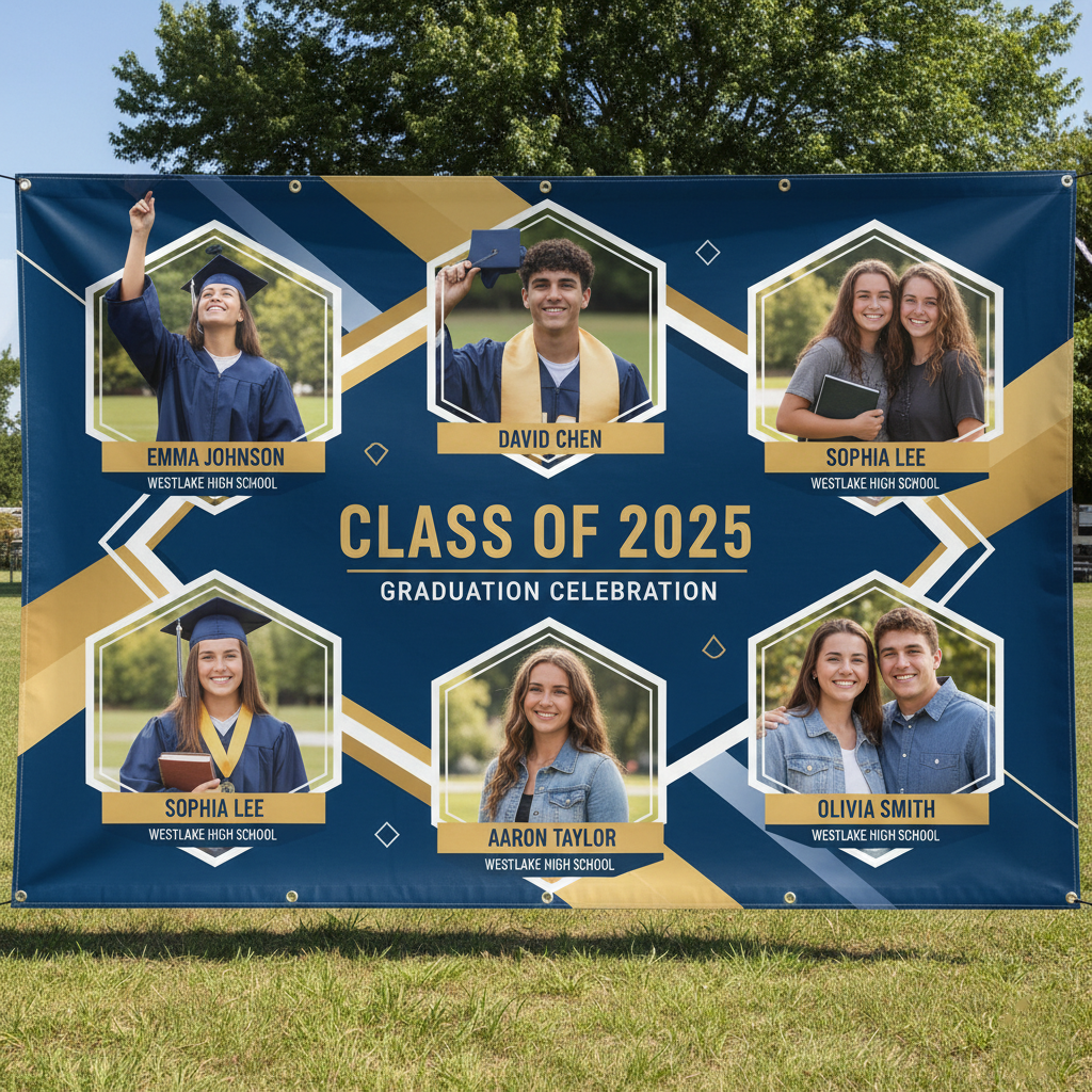 Example of a custom-designed multi-photo senior banner featuring creative layout and elegant typography 02