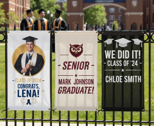 High-quality senior banner showcasing durable vinyl and fabric materials under sunlight