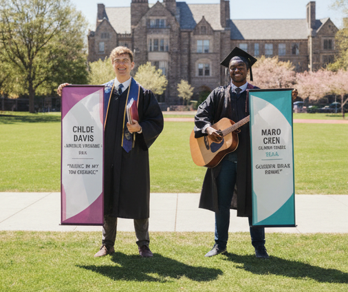 High school senior posing creatively for a personalized senior banner photo shoot outdoors