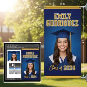 High-quality senior banner with sharp text and vibrant colors printed from a well-prepared design file