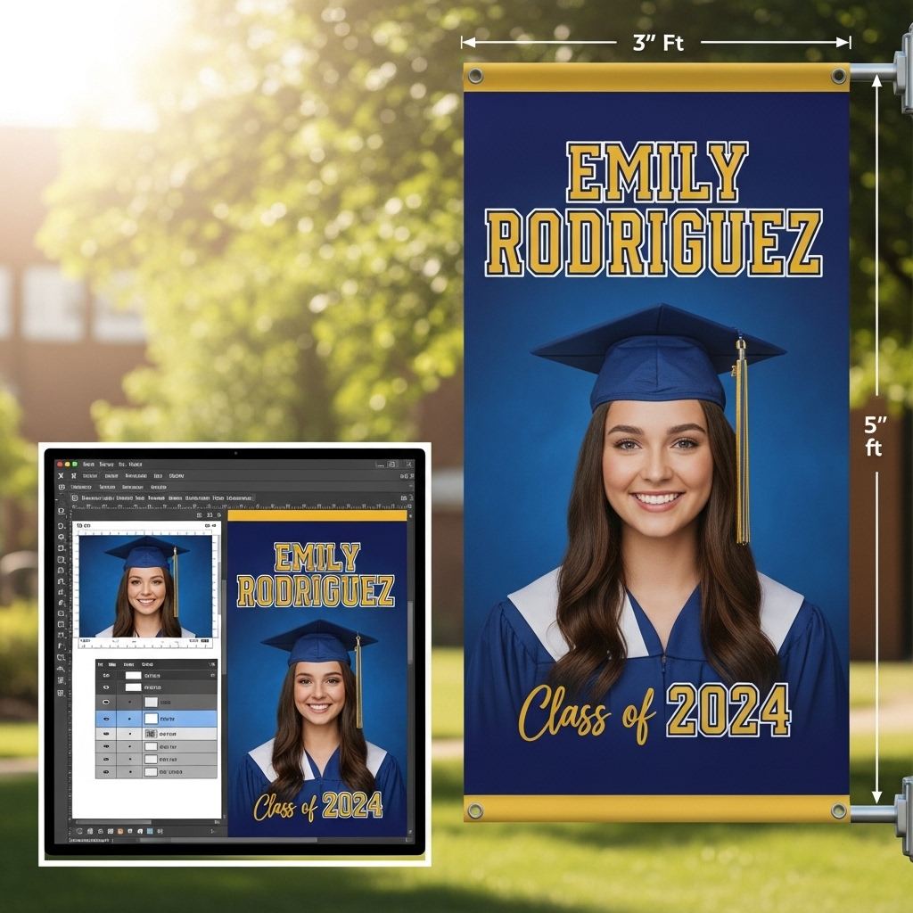 High-quality senior banner with sharp text and vibrant colors printed from a well-prepared design file