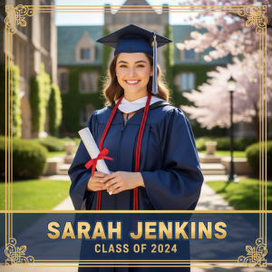 High-resolution senior banner featuring a graduate photo with crisp details and vibrant colors