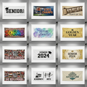 Creative collage showcasing the top unique senior banner designs with bold layouts and modern graduation themes