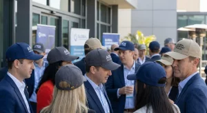 Custom embroidered hats with business logos used for brand promotion and corporate marketing