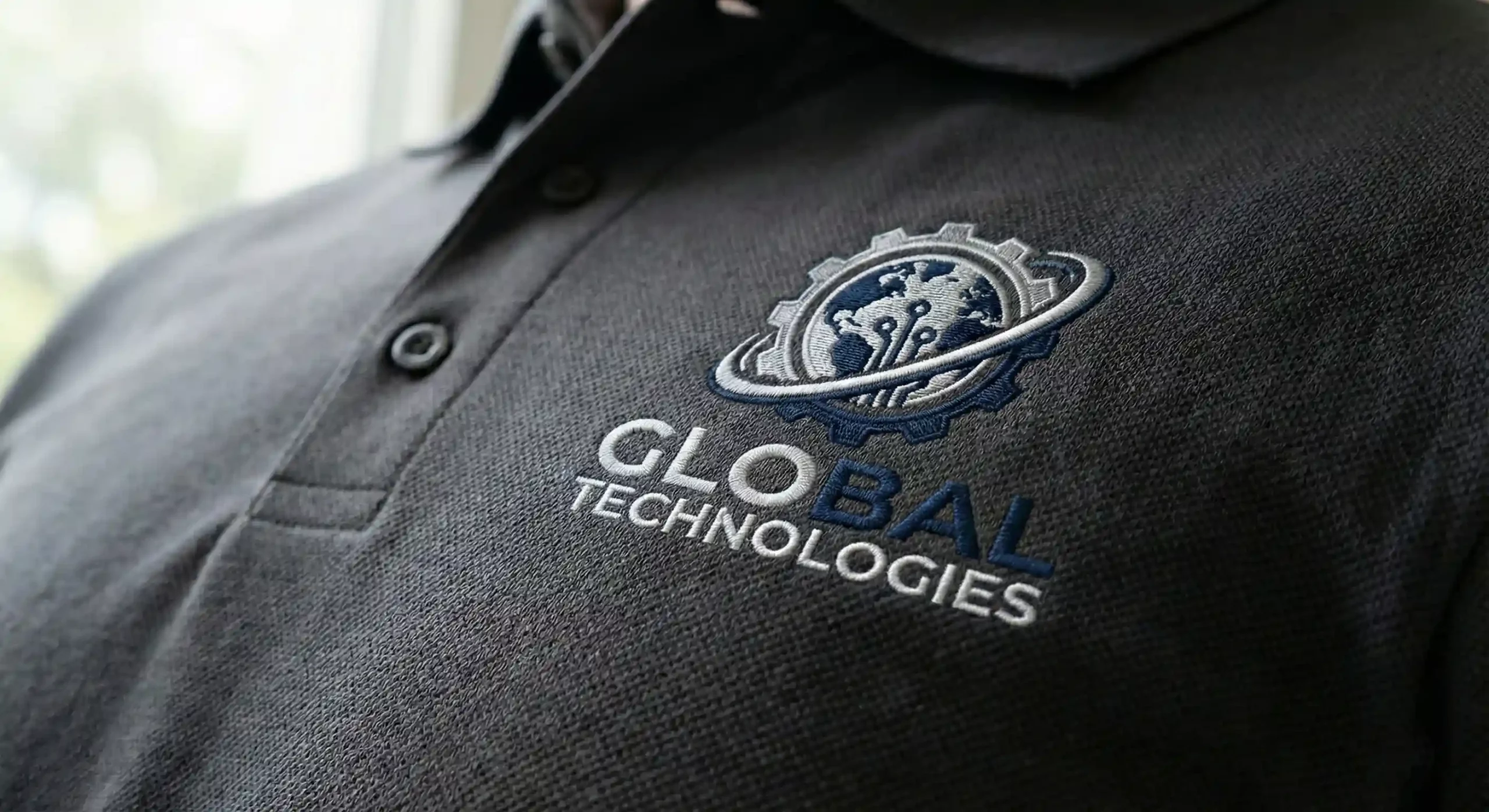 Custom embroidery logo stitched on professional business apparel for brand promotion