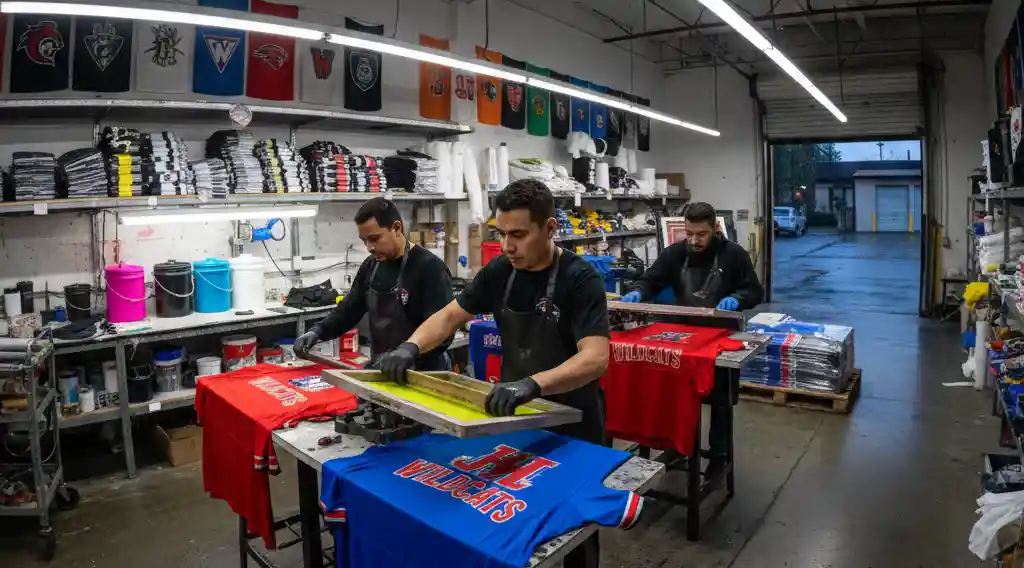 Silk Screen Printing process used on sports jerseys and athletic team uniforms