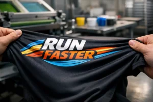 Silk Screen Printing on stretch athletic fabric showing flexible ink durability