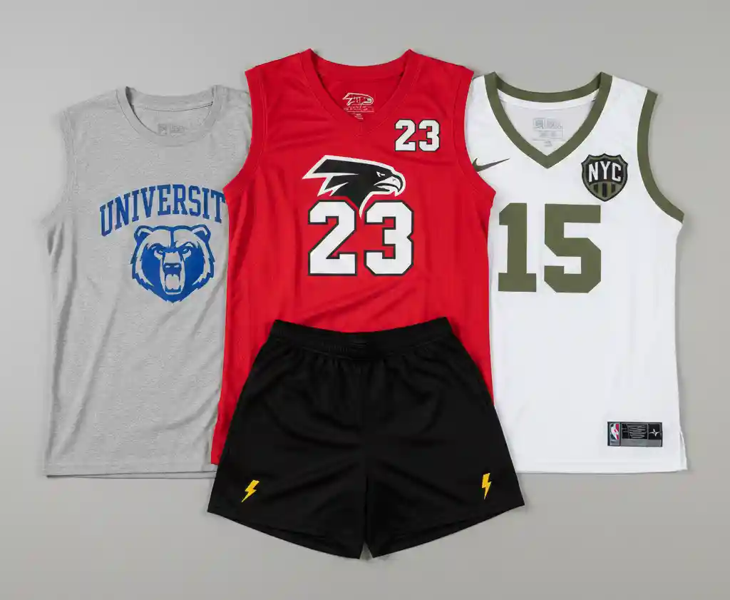 Various sports fabrics such as polyester, cotton blends, and mesh used in sports silk screen printing applications